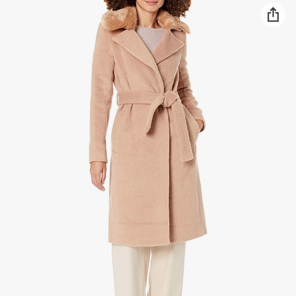 New Guess Brenda Removable Faux Fur Wool Long Beautiful Beige Coat M $229